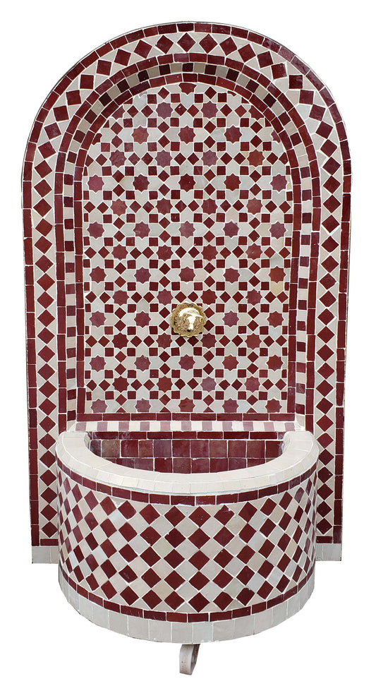 Red and Beige Moroccan Mosaic Tile Water Fountain
