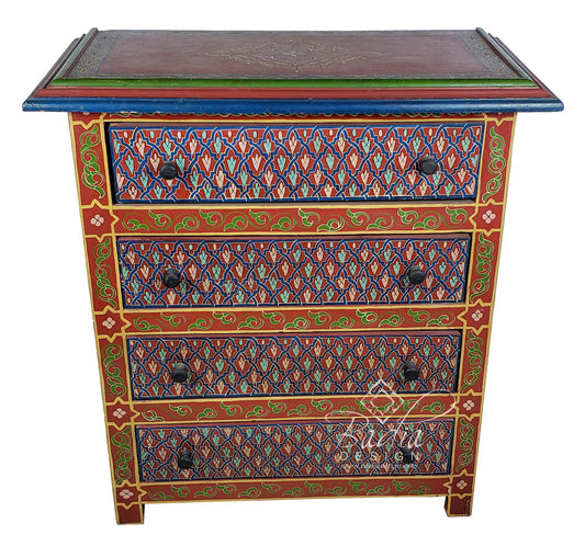 Red Vintage Hand Painted Wooden Dresser Cabinet