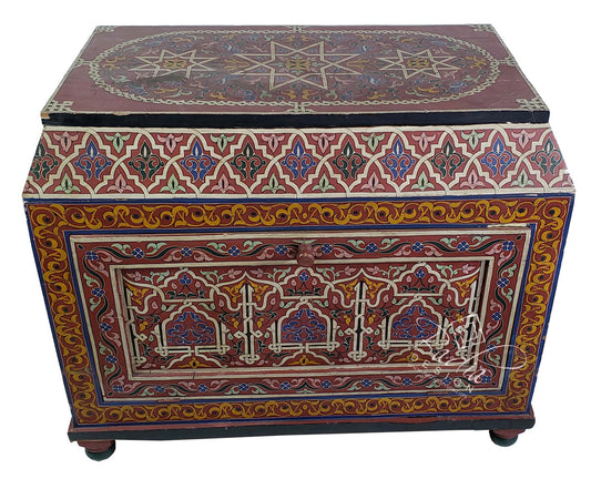 Red Vintage Hand Painted Cedar Wood Trunk