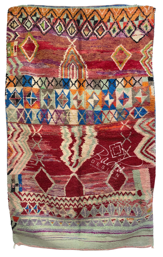 Red Multi-Color Moroccan Rug with Tribal Designs