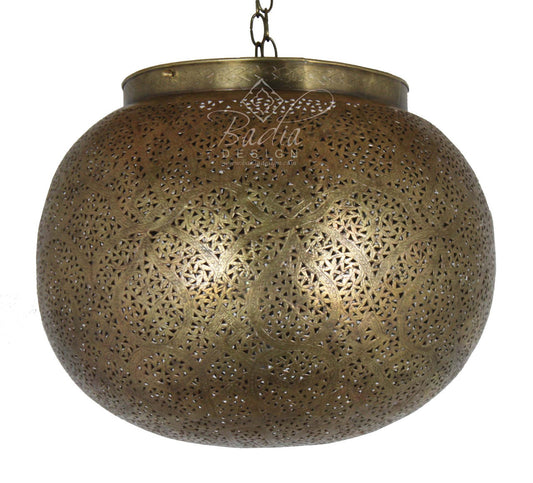Round Brass Hanging Light with Open Top