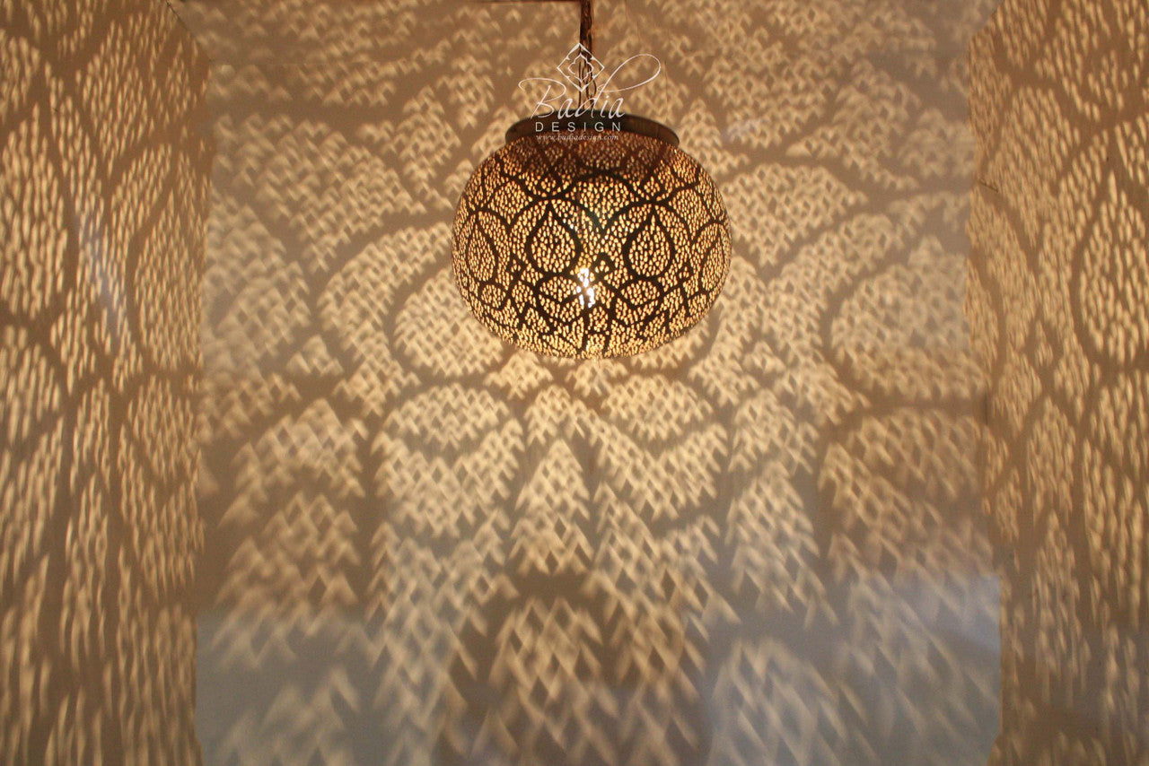 Round Brass Hanging Light with Open Top