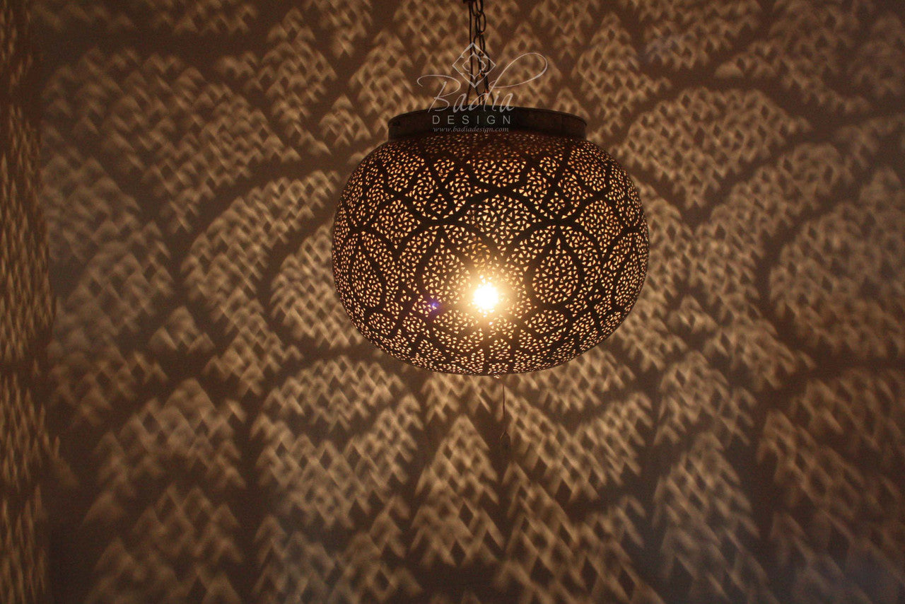 Round Brass Hanging Light with Open Top