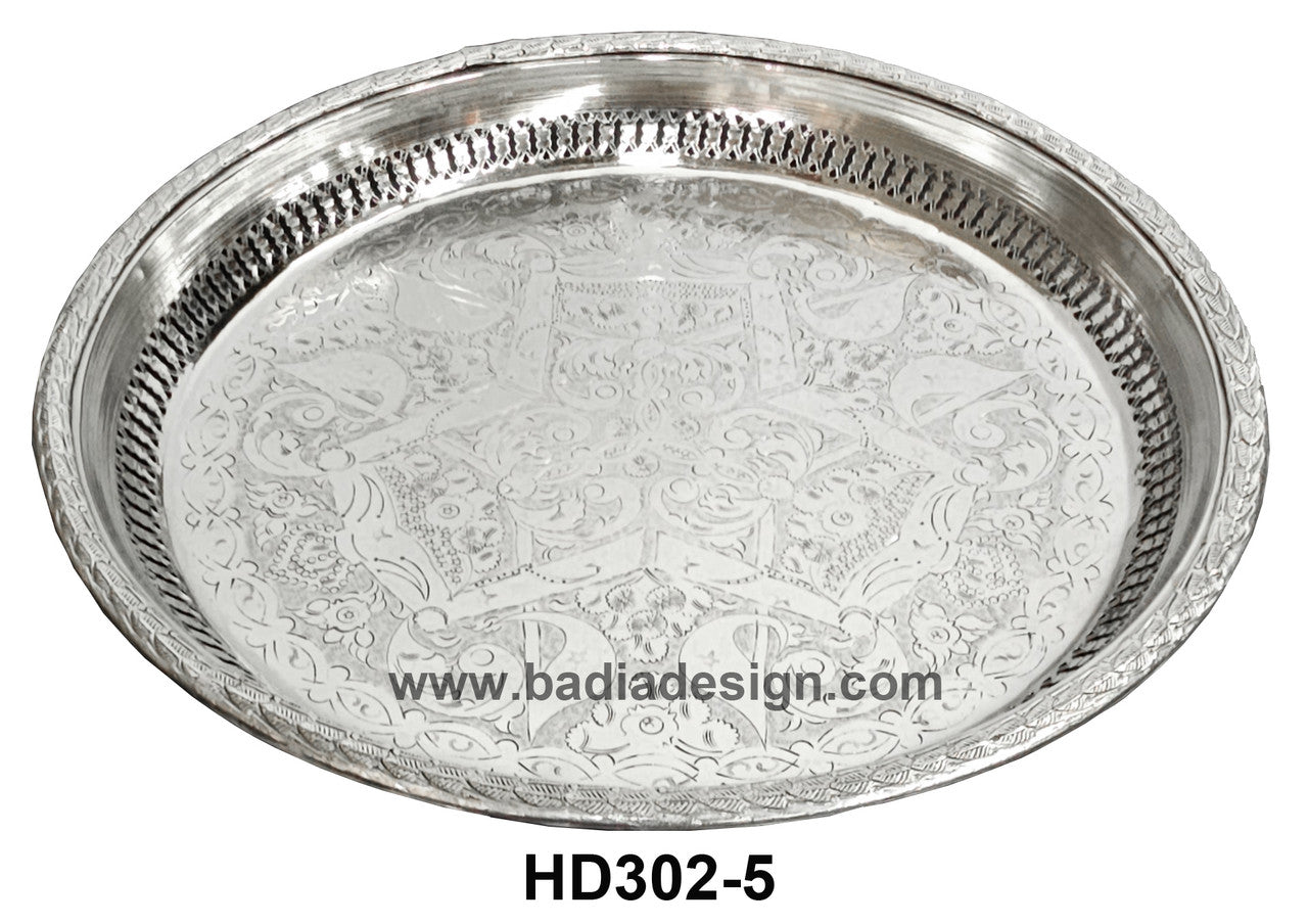 Brass Round Engraved Silver Trays