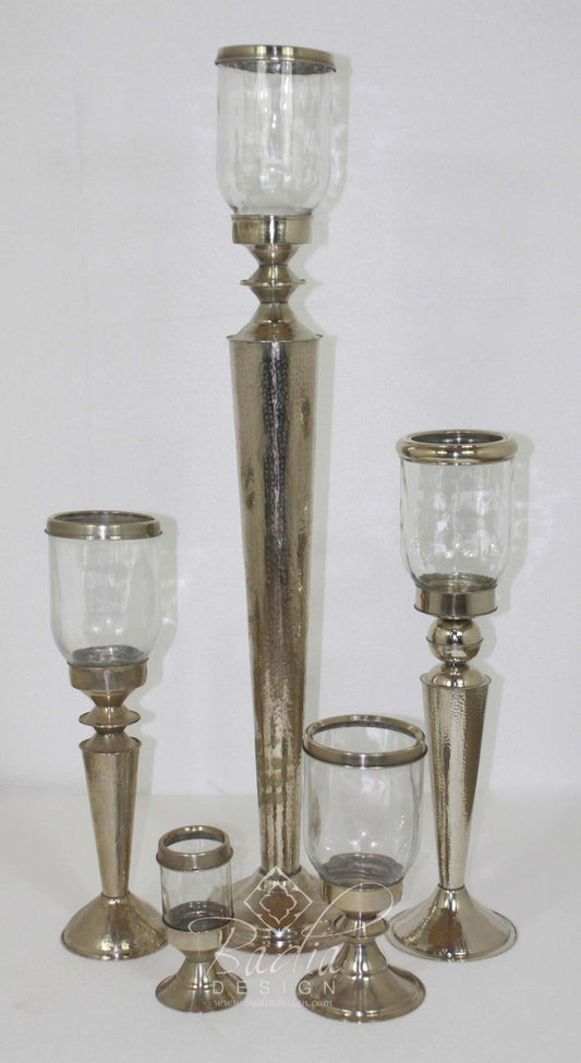 Silver Brass Candle Holders with Glass Dome