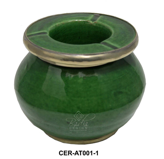 Ceramic Ashtray with Metal Rim