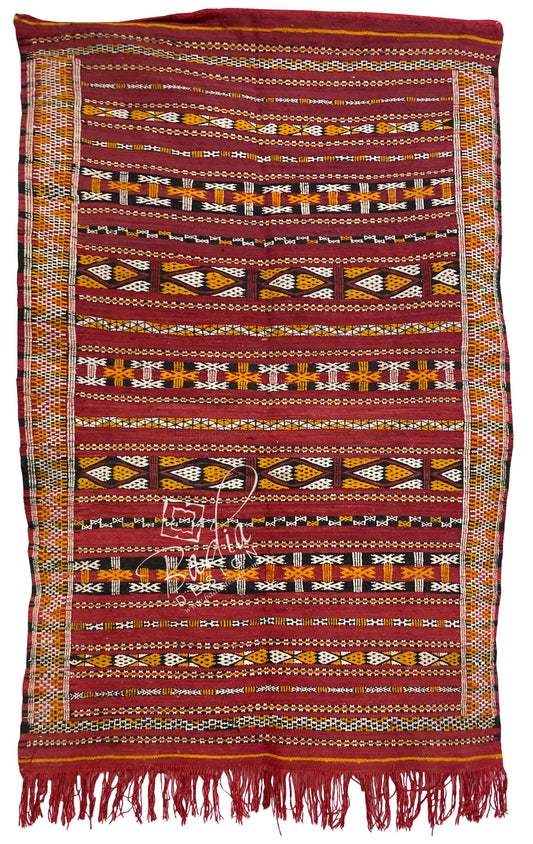 Small Maroon Color Moroccan Kilim Rug
