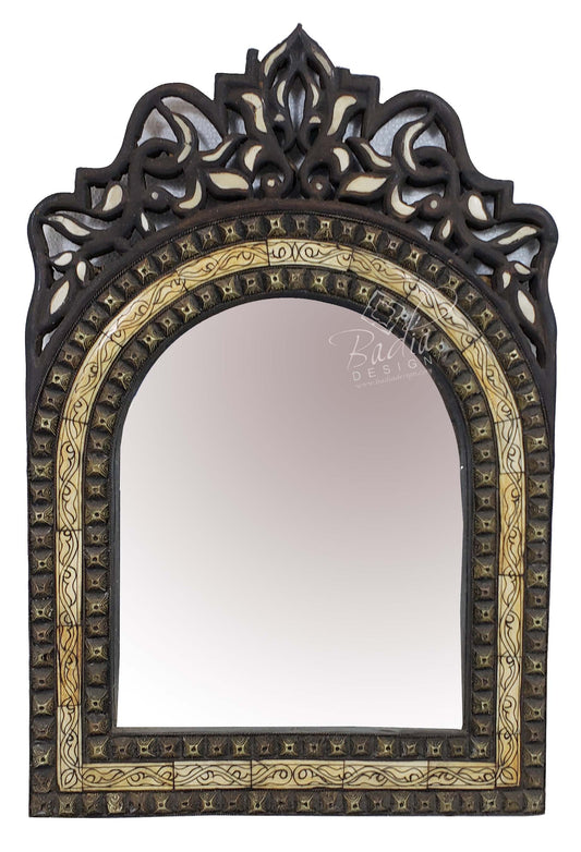 Arch Moroccan Vintage Metal Embossed and Bone inlay Mirror