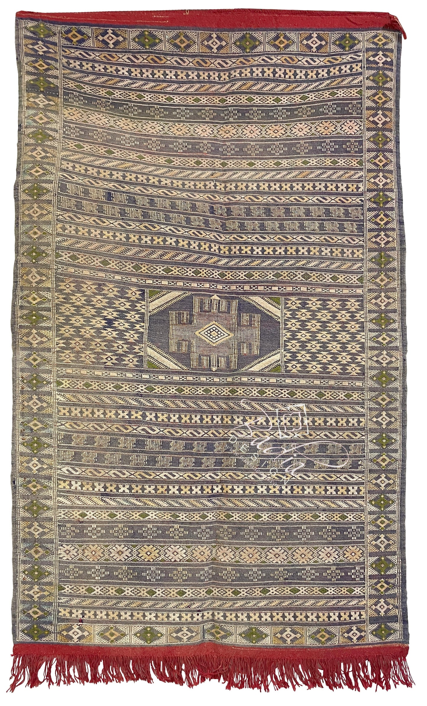 Small Olive Green Moroccan Kilim Rug