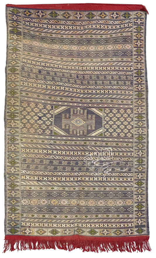 Small Olive Green Moroccan Kilim Rug