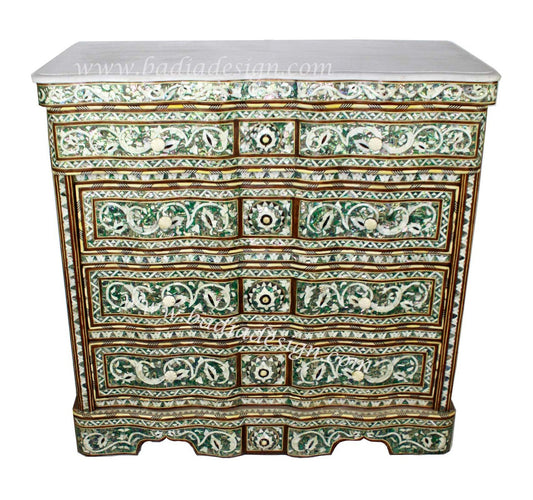 Syrian Mother of Pearl Inlay Dresser with White Marble Top
