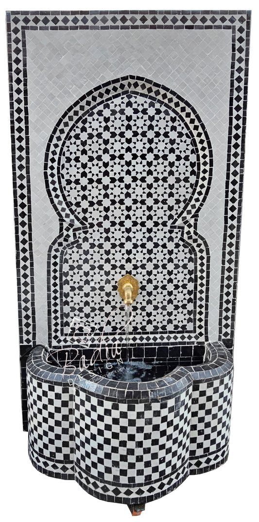 Tall Black and White Mosaic Water Fountain