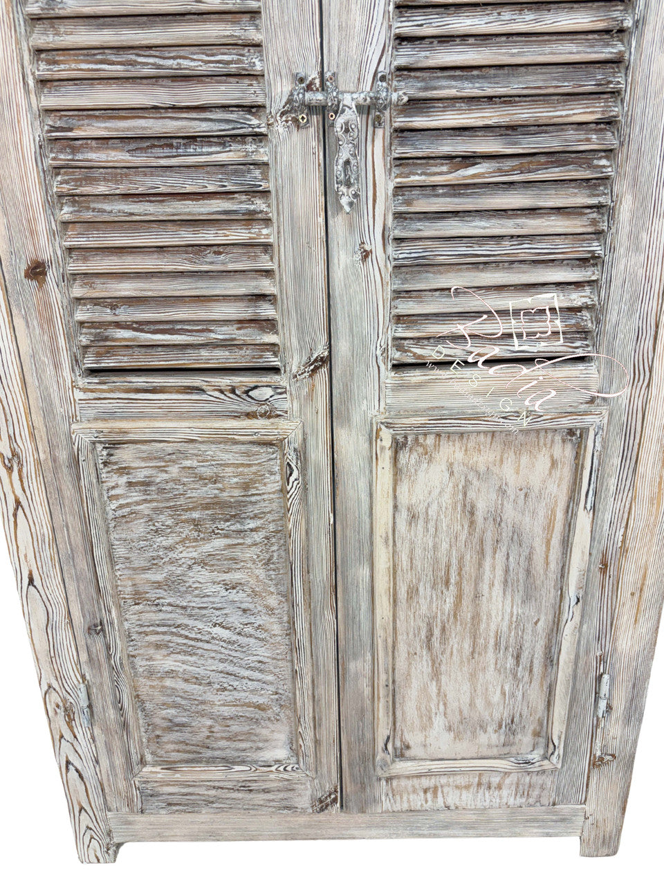 Hand Carved Moroccan Whitewashed Cedar Cabinet