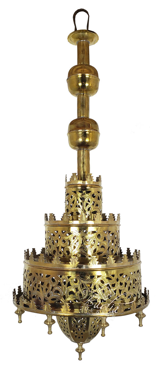 Intricately Designed Tall and Brass Chandelier