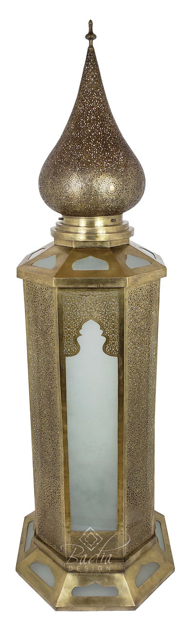 Tall Brass Floor Lantern with White Glass