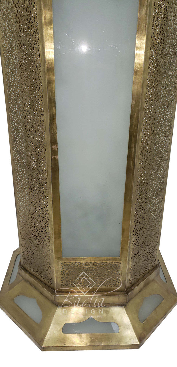 Tall Brass Floor Lantern with White Glass