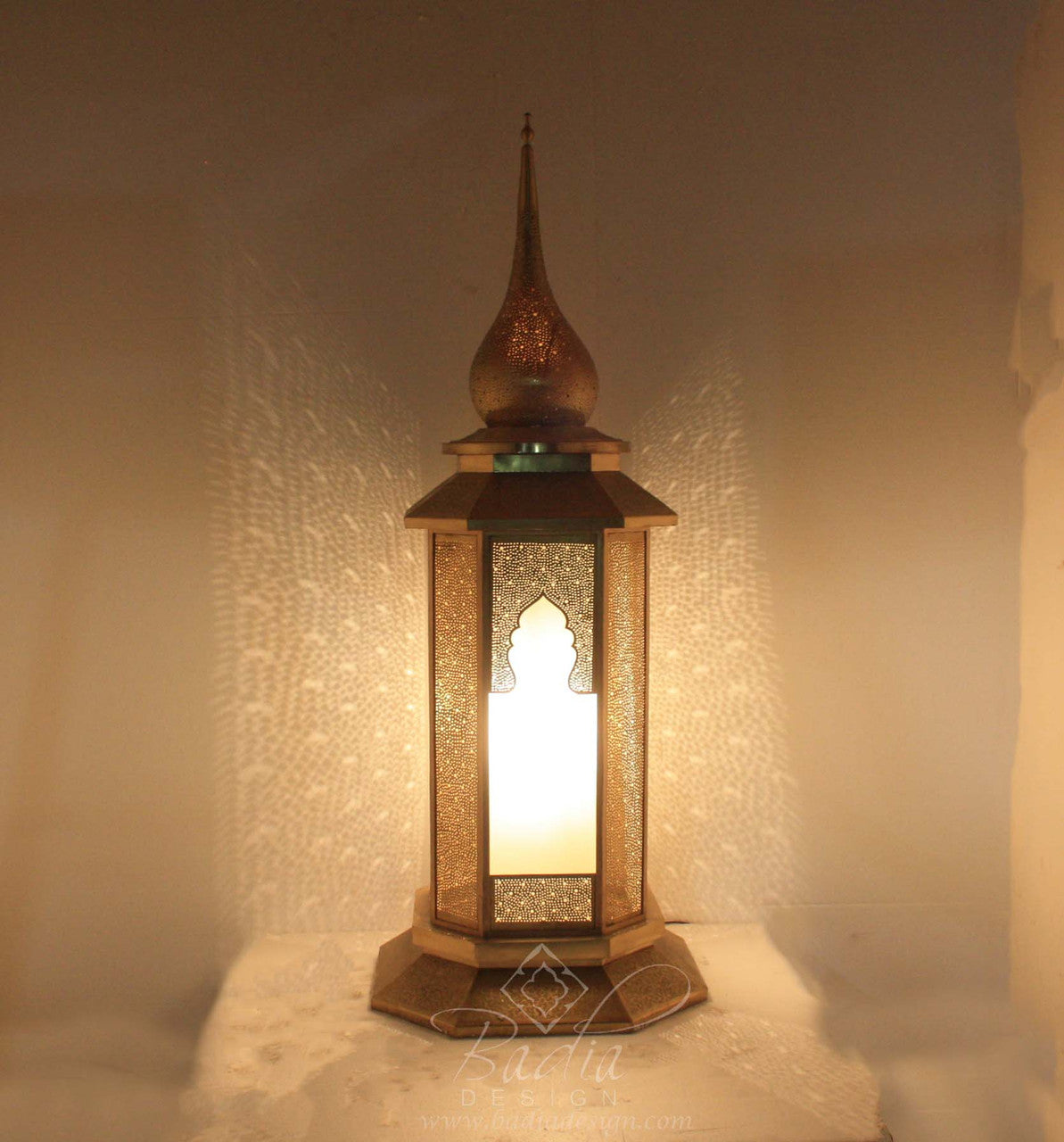 Tall Brass Floor Lantern with Frosted White Glass