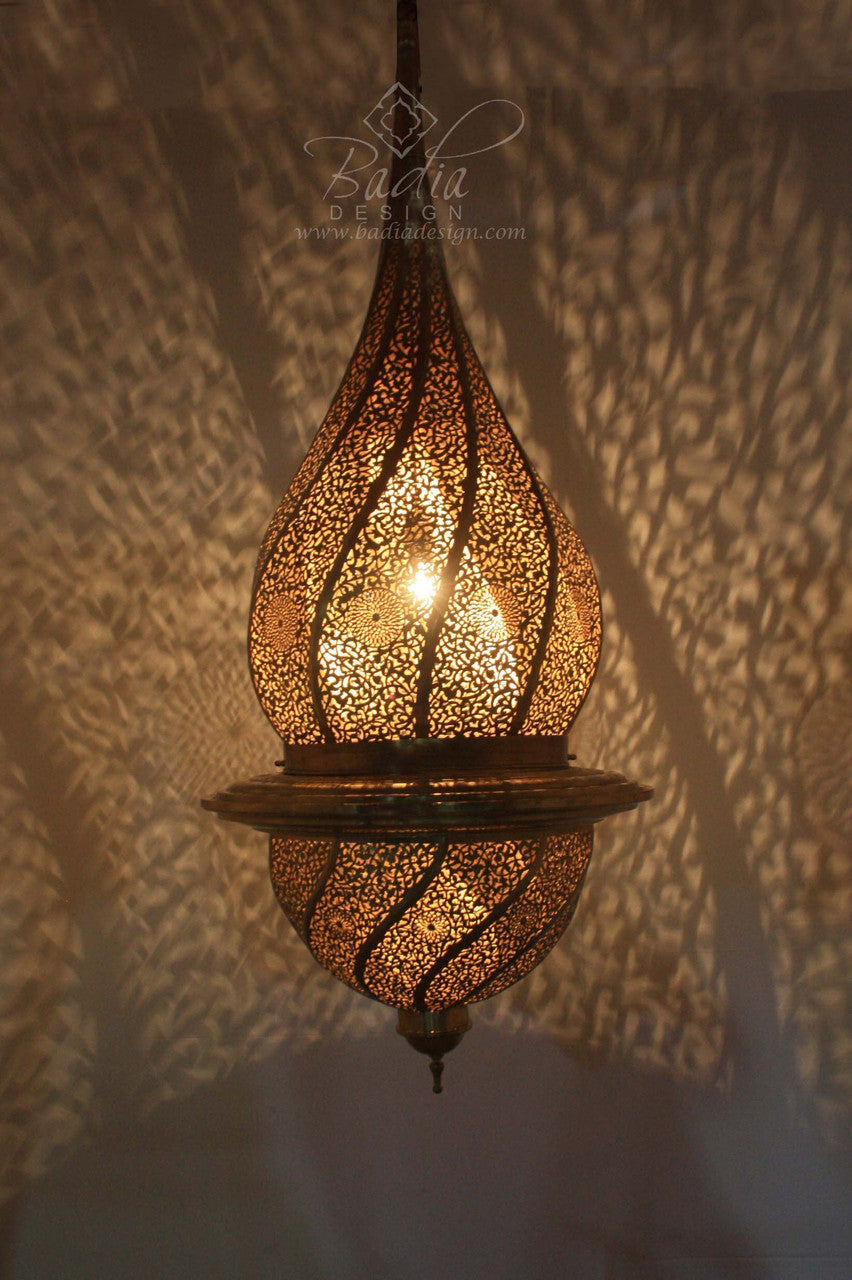 Tall Hand Punched Brass Chandelier