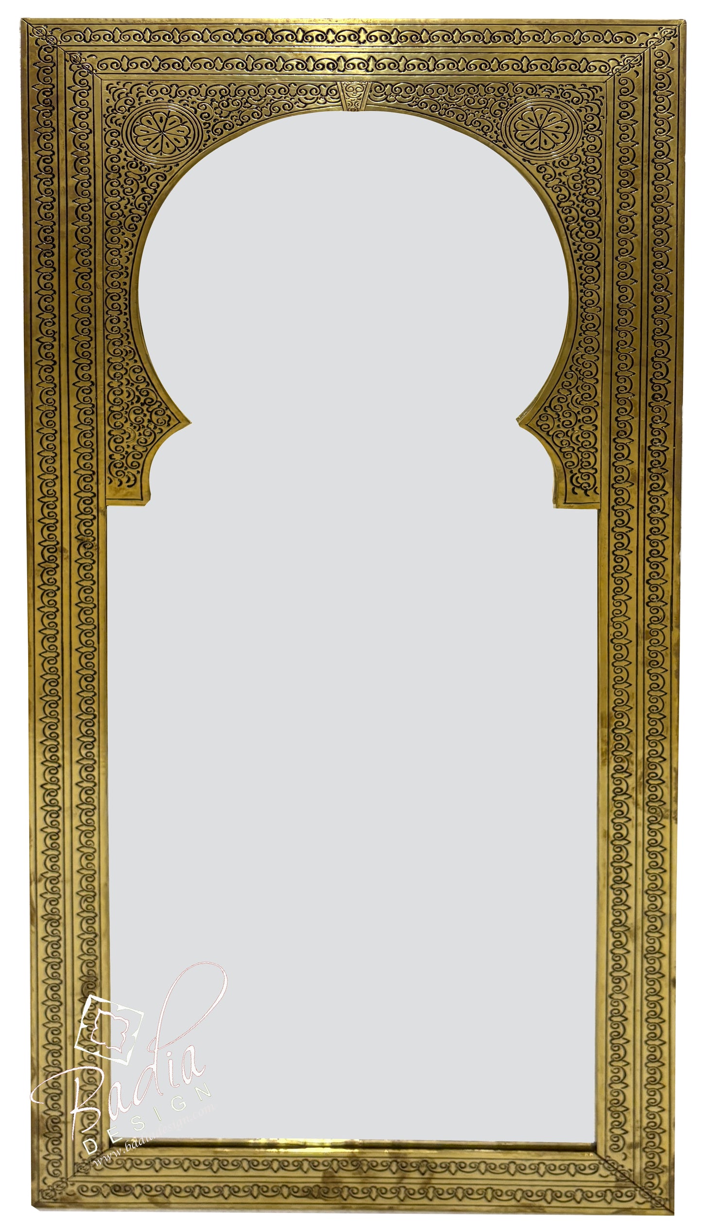 Tall Rectangular Shaped Brass Engraved Mirror