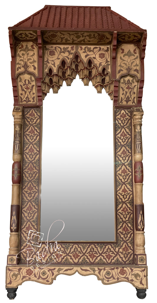 Tall Hand Painted Vintage Hand Carved Wooden Frame Mirror