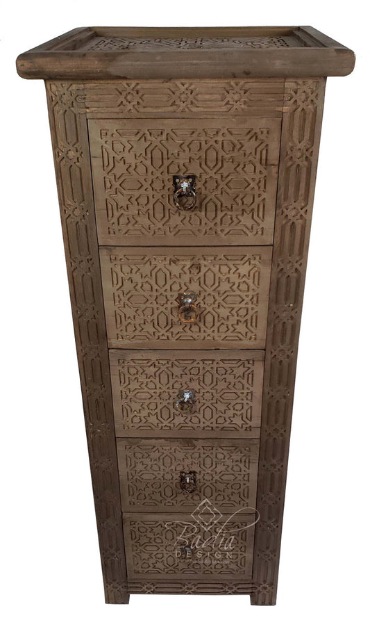 Tall Stained Hand Carved Cedar Wood Cabinet