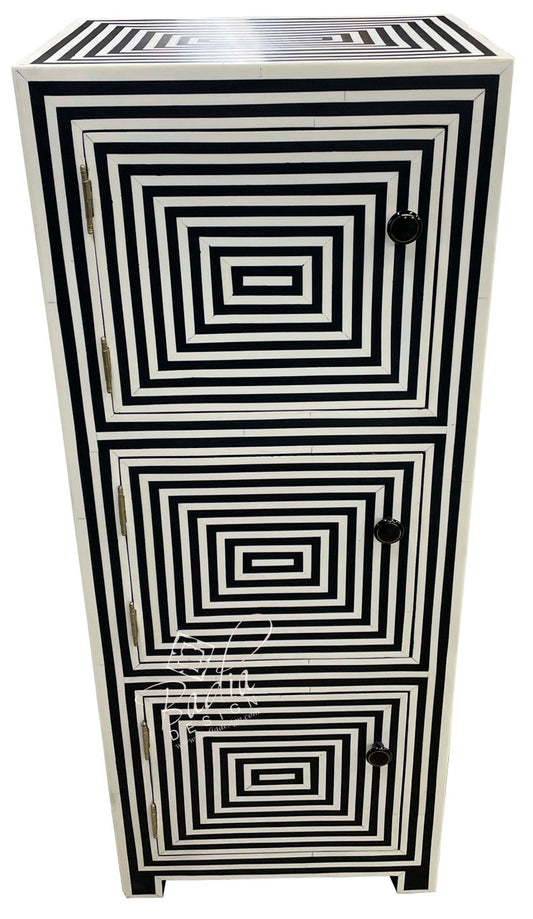 Tall Black and White Camel Bone Storage Cabinet