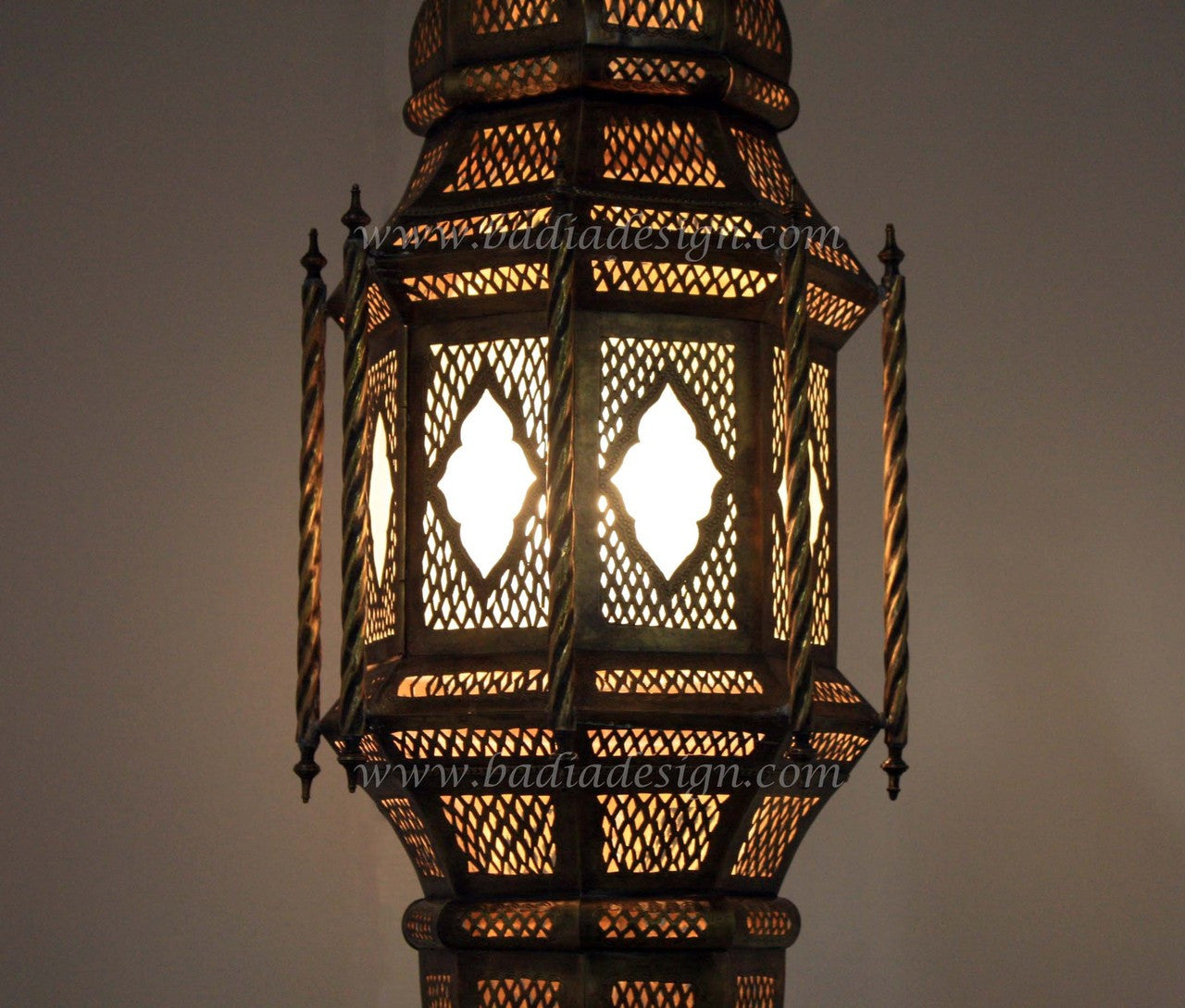 Tall Brass Chandelier with White Glass