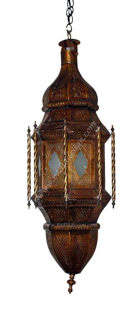 Tall Brass Chandelier with White Glass