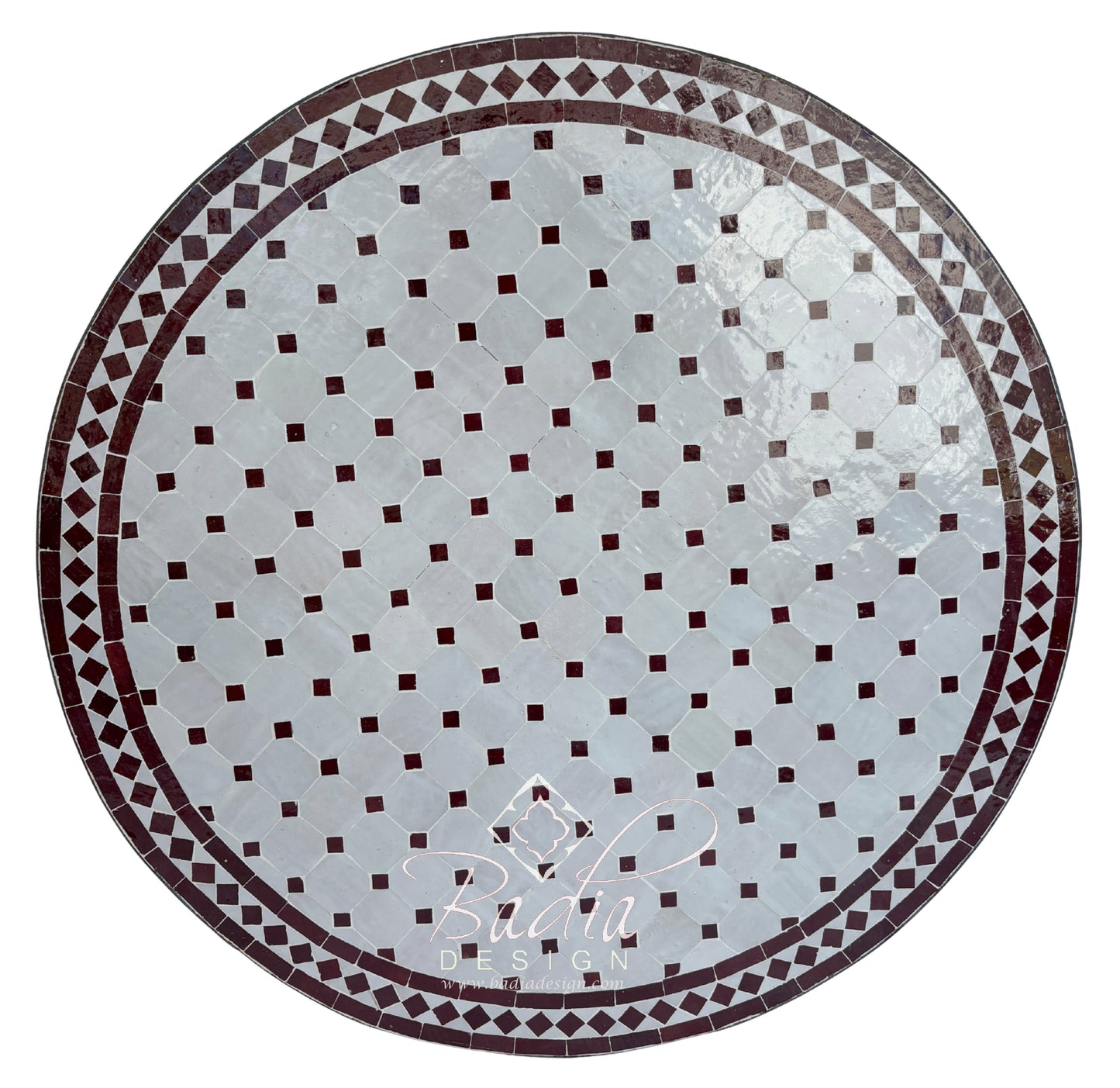 36 Inch Brick Red and Off White Tile Table Top