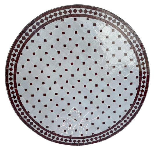 36 Inch Brick Red and Off White Tile Table Top