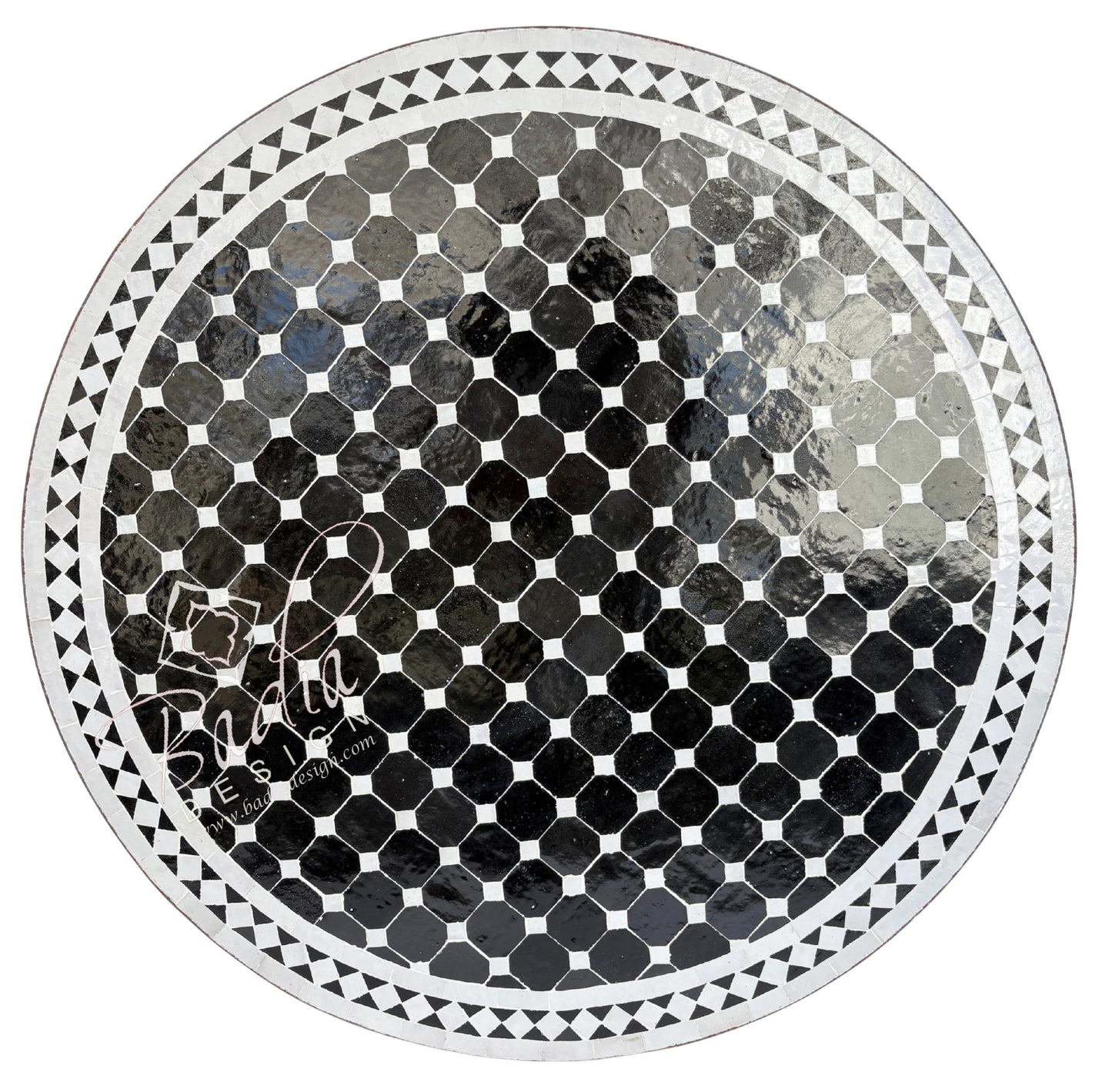 36 Inch Black and White Tile Table Top