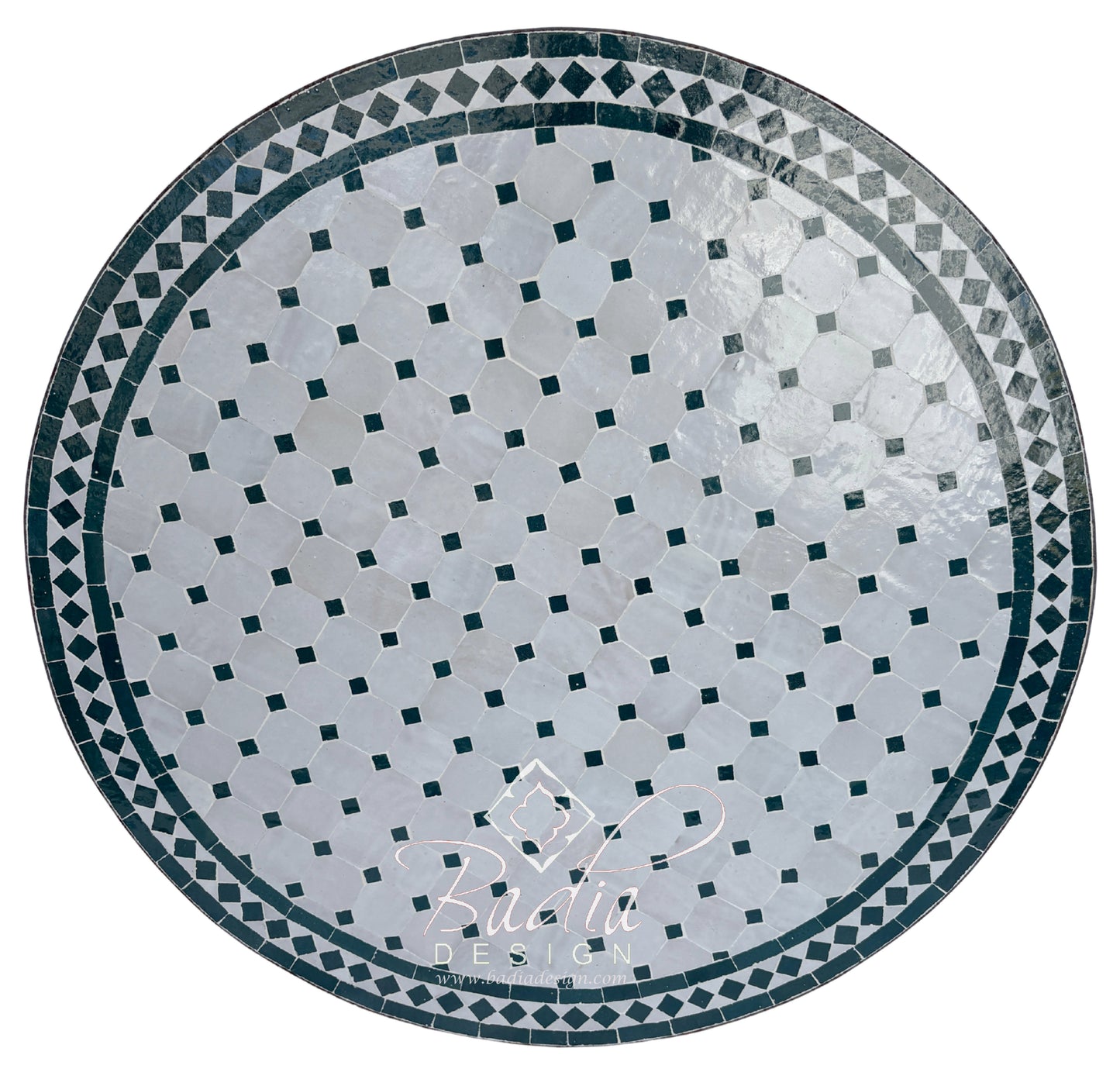 36 Inch Green and Off White Tile Table Top