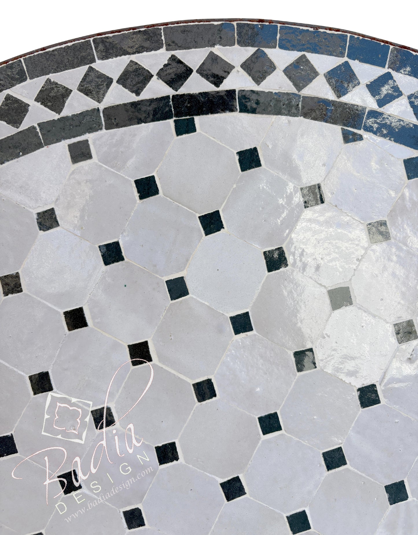 36 Inch Green and Off White Tile Table Top