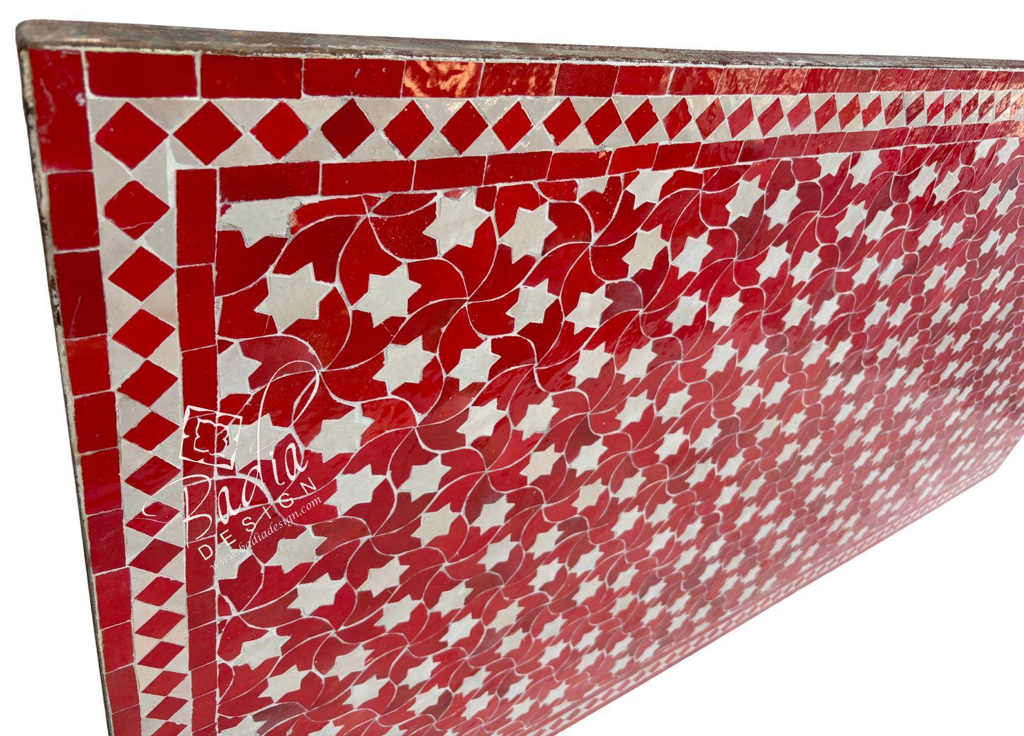 80" x 40" Red and White Intricately Designed Rectangular Tile Table Top
