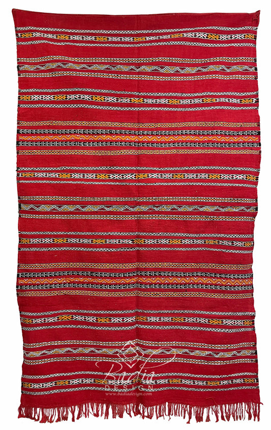 Red Multi-Color Handmade Moroccan Kilim Rug