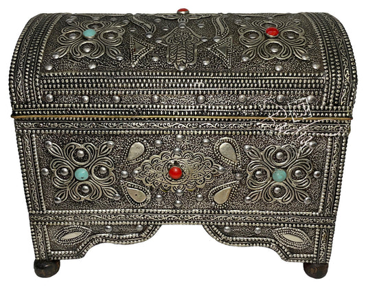 Vintage Moroccan Metal and Bone Inaly Box