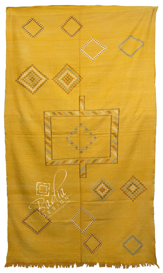 Moroccan Yellow Cactus Silk Rug with Tribal Designs