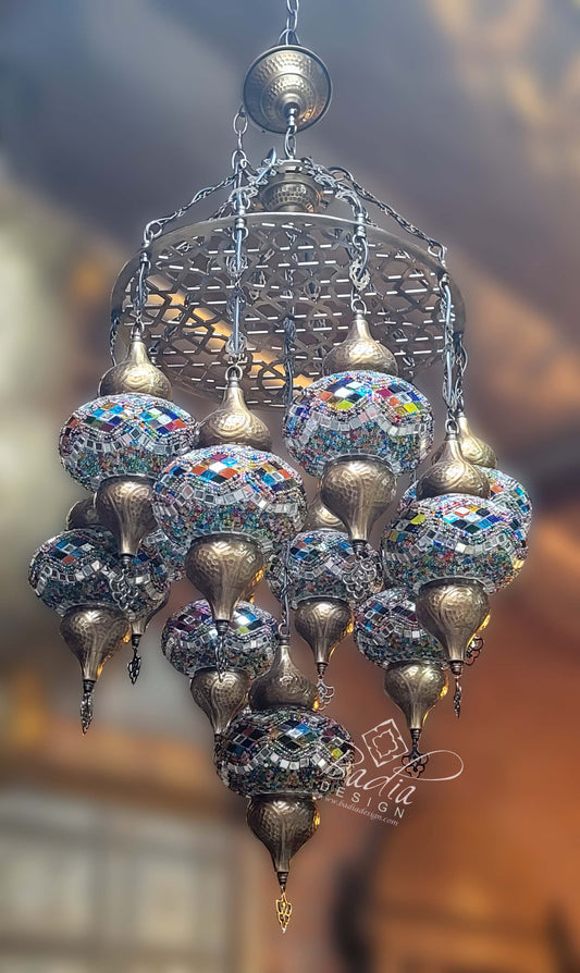 Turkish Style Chandelier with Multi-Color Glass Globes