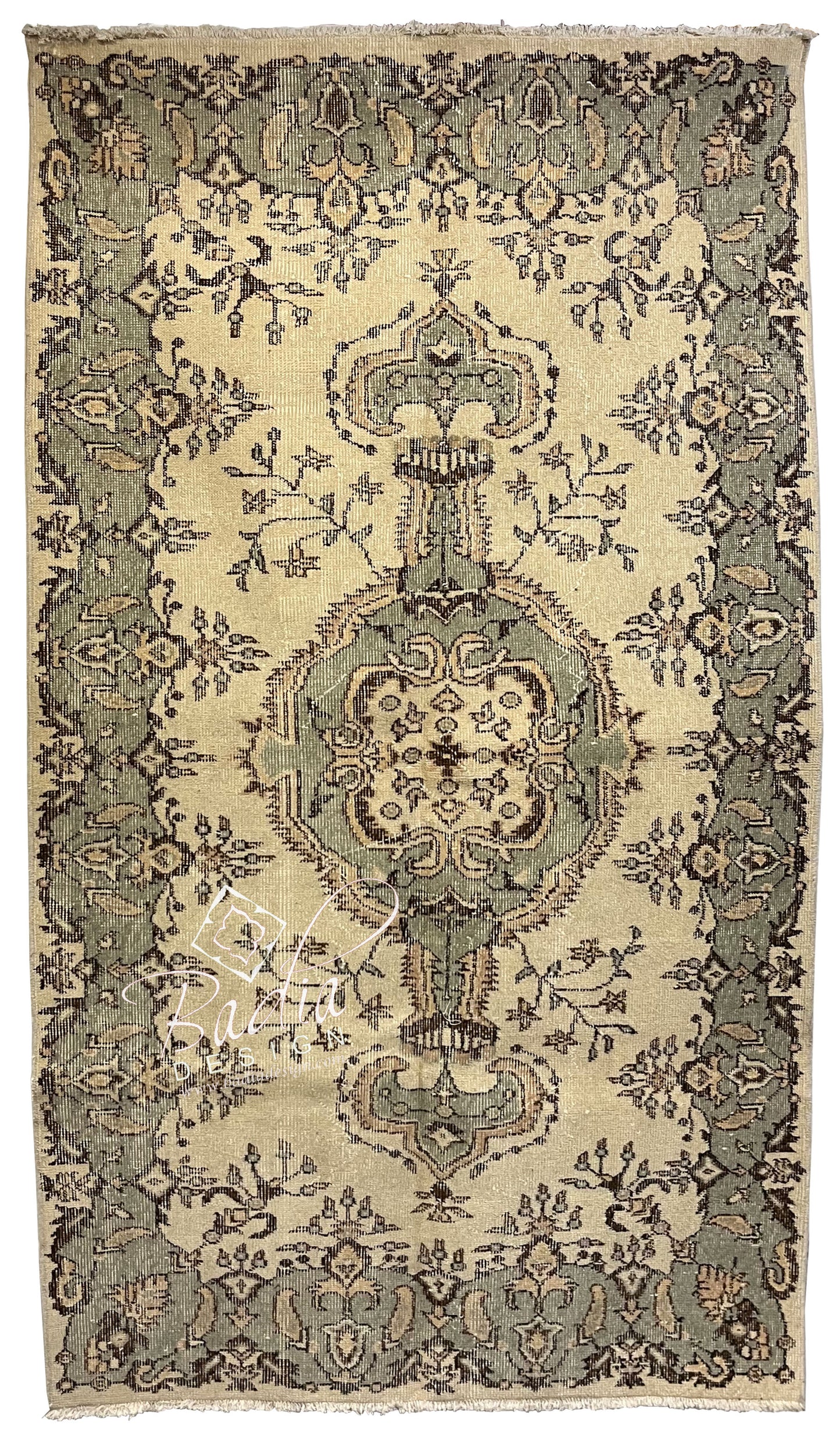Brown and Beige Turkish Rug with Geometric Designs