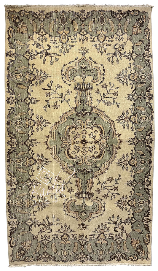 Brown and Beige Turkish Rug with Geometric Designs