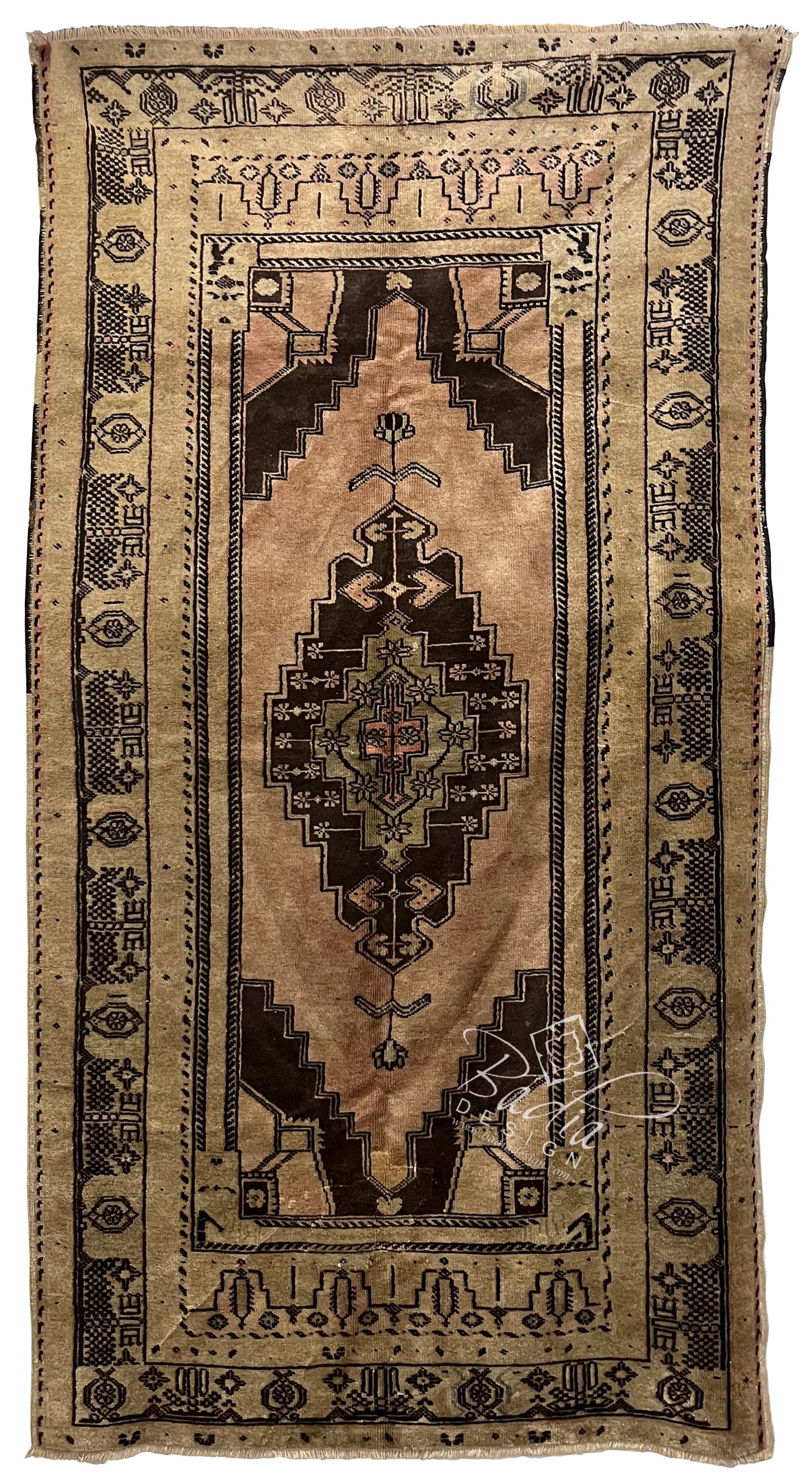 Traditional Brown and Beige Turkish Rug