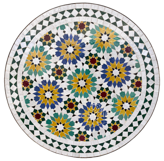 Intricately Designed Multi-Color Round Tile Table Top