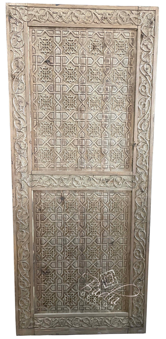 Light Stained Hand Carved Wooden Door - CWD031