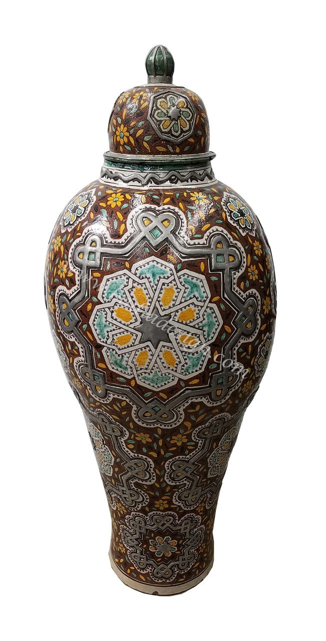 Vibrant Moroccan Multi Color Hand Painted Metal and Ceramic Urn