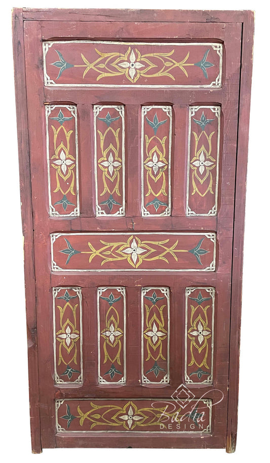 Vintage Moroccan Multi-Color Hand Painted Wooden Door