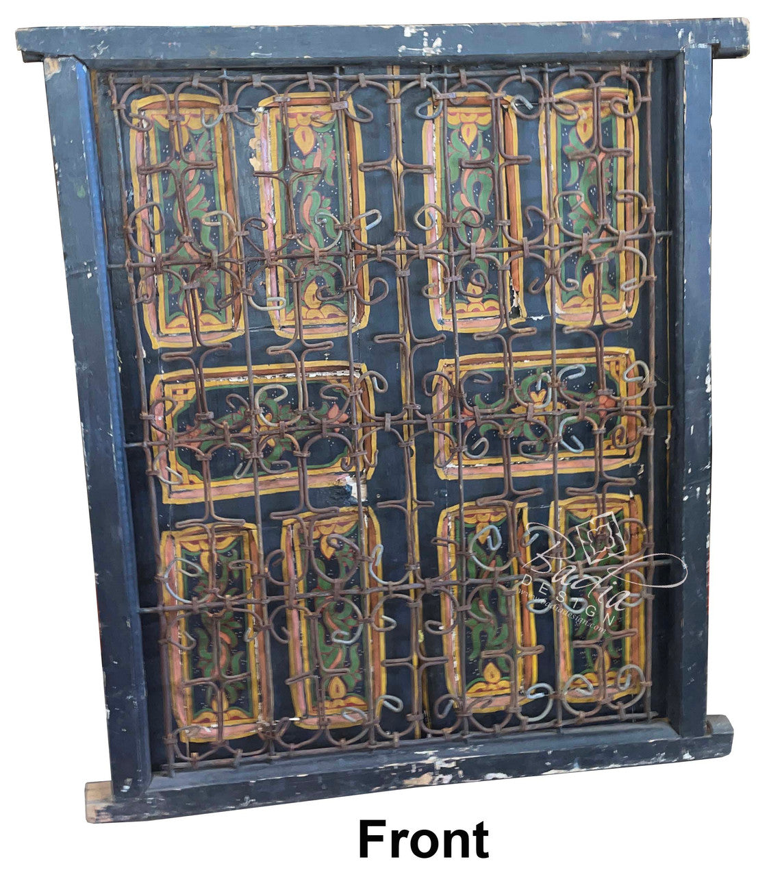 Vintage Hand Painted Door with Wrought Iron Screen