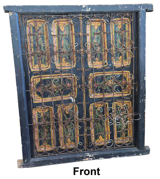 Vintage Hand Painted Door with Wrought Iron Screen
