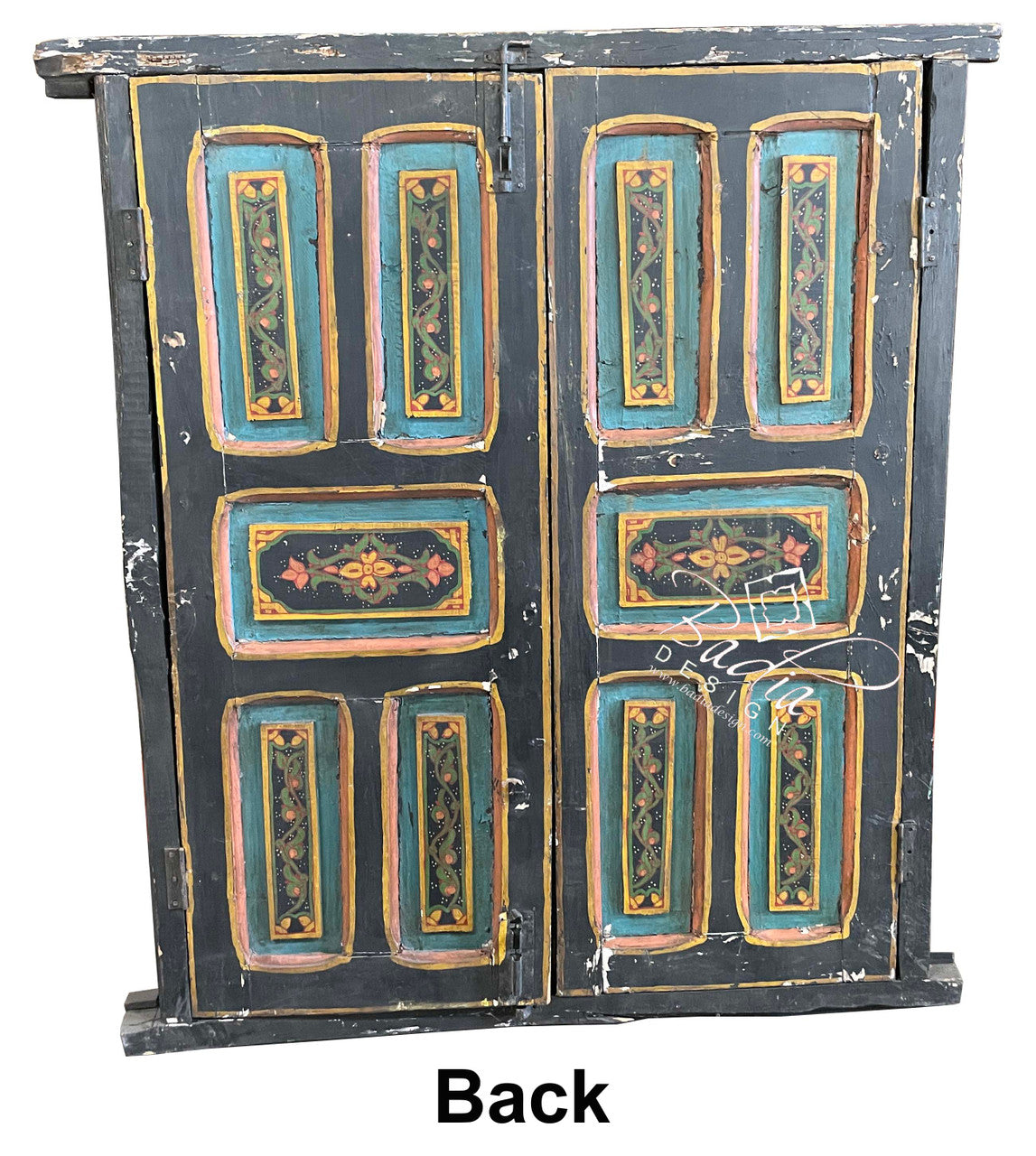 Vintage Hand Painted Door with Wrought Iron Screen