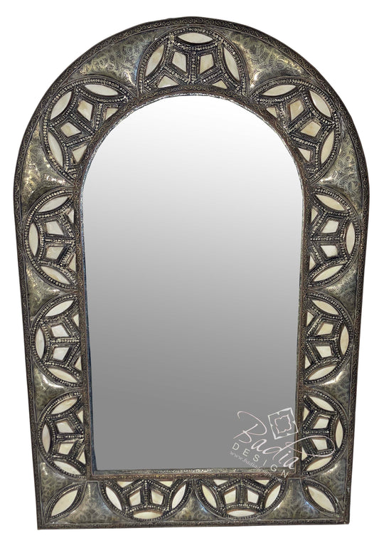 Arch Top Vintage Metal and White Bone Mirror