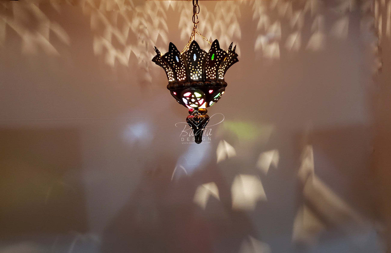 Brass and Silver Lamp with Glass Eyelets